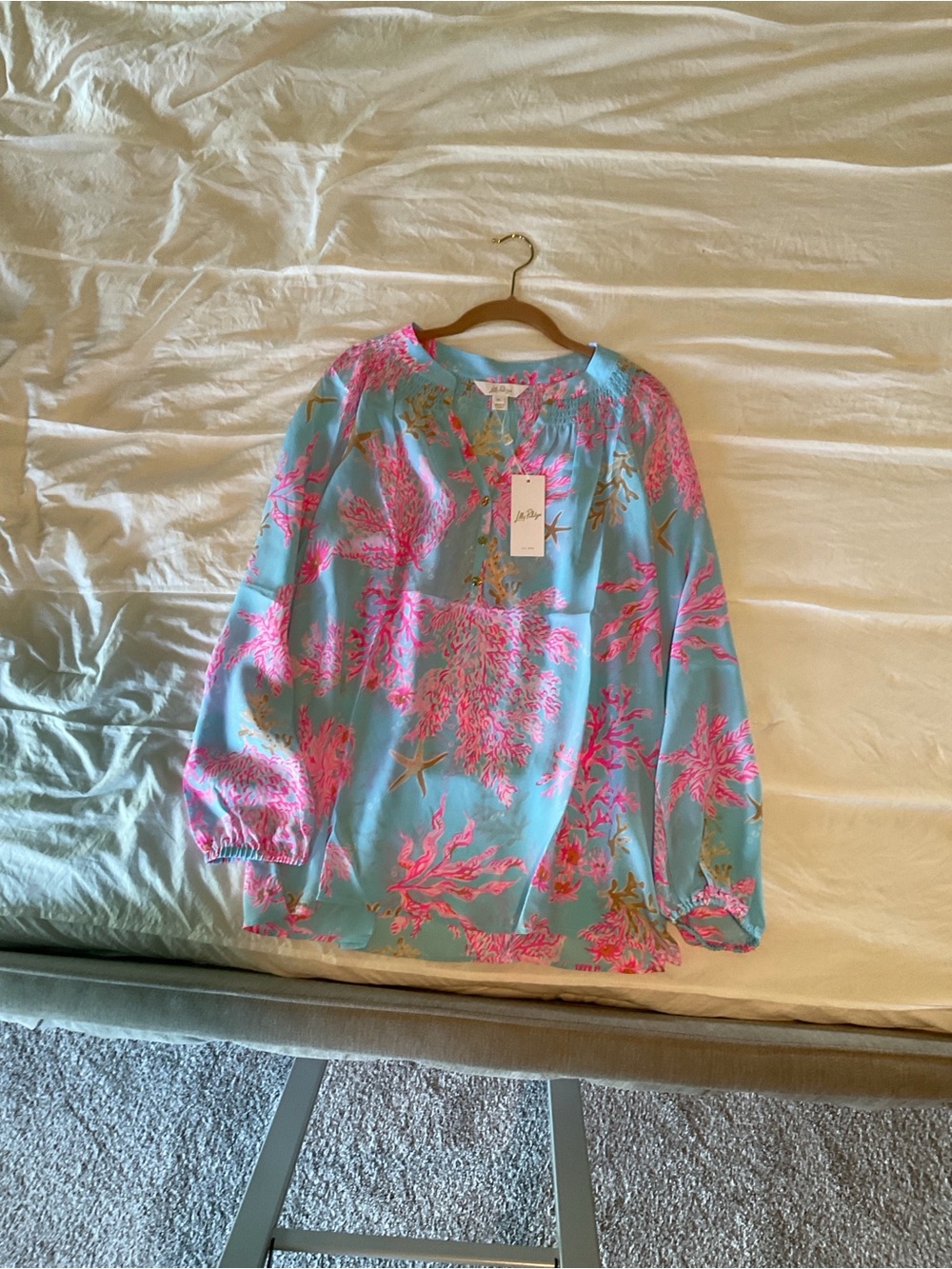 Lilly Pulitzer Turquoise Top with Pink Coral Print - Kids Pajama Top